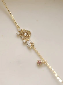 1只時尚復古S925純銀玫瑰花設計淺紫色手鐲，適用於女士慶祝週年紀念日或節日禮物 - 金色 - 查看 3