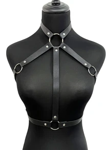 1pc Women's Black Leather Strap Harness For Sensual & Restrictive Wear - Black - View 4