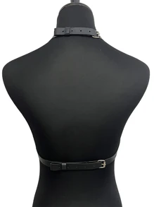 1pc Women's Black Leather Strap Harness For Sensual & Restrictive Wear - Black - View 5