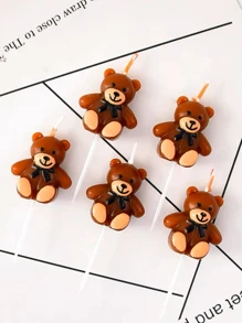 5入組絨毛熊蠟燭,生日派對裝飾用品 - 彩色 - 查看 2
