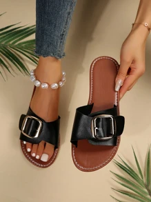 女士海灘平底休閒舒服家庭和戶外拖鞋 - 鏽棕色 - 查看 1