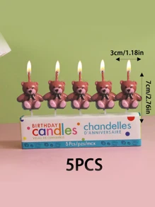 5入組絨毛熊蠟燭,生日派對裝飾用品 - 彩色 - 查看 4