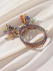 Bộ 12 chiếc vòng tay dây lụa nhiều màu sắc phong cách Bohemian, có thể điều chỉnh kích thước, được cá nhân hóa theo yêu cầu. - Nhiều màu - Xem 4