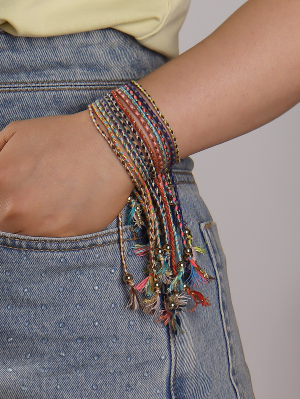 12قطع/طقم شخصية النمط البوهيمي متعدد الألوان حرير حبل قابل للتعديل سوار