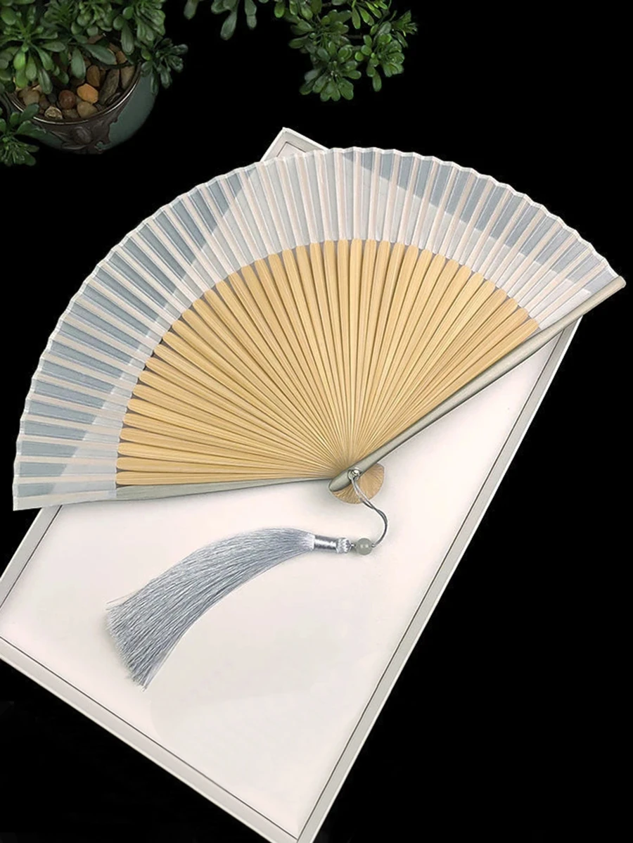 QYeah 1入組女士折扇,7英寸白色竹子扇 - 白色 - 查看 1