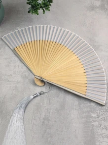 QYeah 1入組女士折扇,7英寸白色竹子扇 - 白色 - 查看 3
