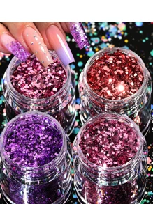 4瓶香槟色大亮片，大亮片，面部亮片，全息发饰树脂工艺亮片，化妆亮片，DIY美甲装饰，美甲宝石，美甲用品 - 藍色 - 查看 2