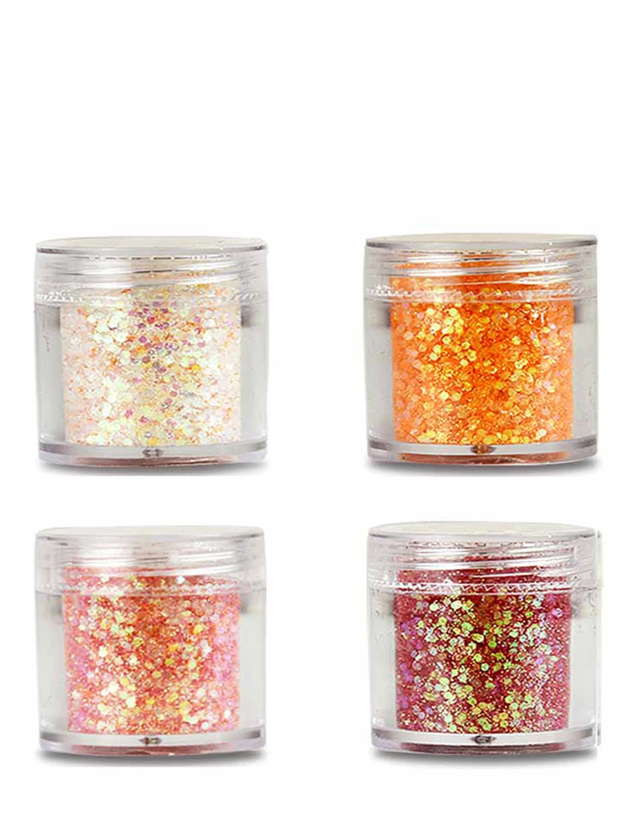 4件套橙色大颗粒指甲闪粉，大颗粒面部闪粉，全息头发树脂工艺闪粉，化妆闪粉 - 酒紅色 - 查看 1