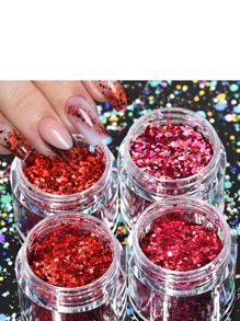 Red Chunky Glitter For Nails, 4Bottles 4Colors Chunky Face Glitter Holographic Hair Resin Craft Glitter Cosmetic Glitter DIY Nail Charms Nail Gems Nail Supplies