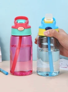 1只塑料480ml水瓶,現代拼色便攜飲用瓶,適用於戶外、返校補給品 - 藍色 - 查看 4