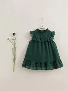 Jovem Garotas Ocasional Bainha Com Babado Vestido Sem Mangas Para Verão - Verde escuro - Ver 4