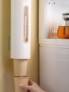 1pc Wall-Mounted Countertop Cup Holder, Automatic Disposable Cup Rack, Bathroom Cup Holder, Suitable For Home, Office, Hospital, Gym, School - White - View 6