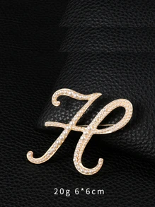 Faux Pearl Letter Design Brooch - Yellow Gold - View 3