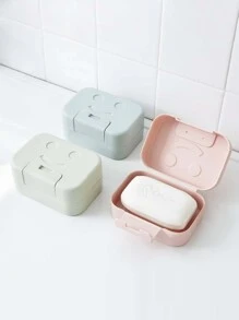 1pc Smiling Face Soap Box, Portable Soap Container, Cute Soap Case, Soap Holder For Dormitory Bathroom Home Bathroom Decor Fall Decor Back To School - Multicolor - View 3