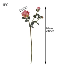 Hoa hồng nướng mô phỏng cao cấp, Hoa hồng nhân tạo Burnt Edge thực tế, Hoa giả hoa hồng Hy Lạp 3 đầu thân đơn cho trang trí nhà và đám cưới - Màu Hồng Tươi - Xem 5