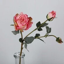 Hoa hồng nướng mô phỏng cao cấp, Hoa hồng nhân tạo Burnt Edge thực tế, Hoa giả hoa hồng Hy Lạp 3 đầu thân đơn cho trang trí nhà và đám cưới - Màu Hồng Tươi - Xem 3