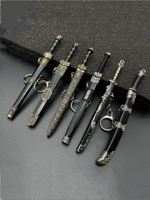 1 件微型古剑模型中国历史武器复制品带剑鞘吊坠/钥匙扣男士情人节钥匙链饰物别针 - 彩色 - 查看 2