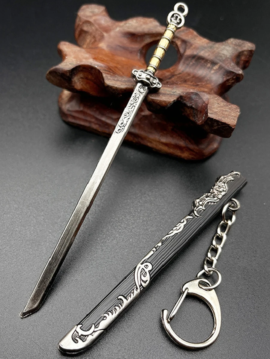 1 件迷你古剑模型越王秦朝汉朝皇帝剑武器带鞘吊坠钥匙扣男士情人节钥匙扣饰针 - 彩色 - 查看 1