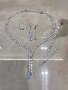 1 Bộ Của Tinh tế Hình học Khối Zirconia  Bộ vòng cổ Đối với Của phụ nữ Đầm Party Phụ kiện - Bạc - Xem 3