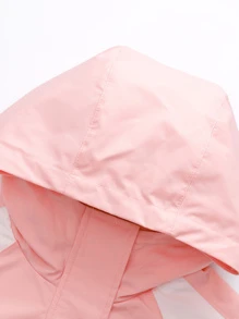 Annil Tween Girl Colour Block Letter Patched Raglan Sleeve Hooded Coat - Pink - View 5