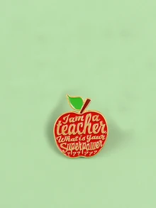 字母細節蘋果設計包包吊飾老師禮物徽章包包配件禮物配件裝飾貼適用於少女女學生、新手與白領工作者包包別針 - 紅色 - 查看 5