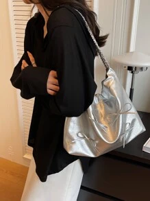 Mới Thời trang Của phụ nữ Túi đeo vai Với Chuỗi kim loại Dây đeo , Thiết kế đơn giản , Giải trí Phong cách , Linh hoạt , Có thể Như Túi đeo chéo - Bạc - Xem 1