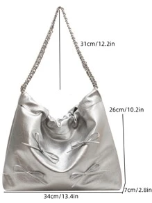 Mới Thời trang Của phụ nữ Túi đeo vai Với Chuỗi kim loại Dây đeo , Thiết kế đơn giản , Giải trí Phong cách , Linh hoạt , Có thể Như Túi đeo chéo - Bạc - Xem 2