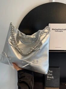 Mới Thời trang Của phụ nữ Túi đeo vai Với Chuỗi kim loại Dây đeo , Thiết kế đơn giản , Giải trí Phong cách , Linh hoạt , Có thể Như Túi đeo chéo - Bạc - Xem 3