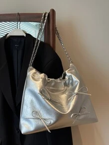 Mới Thời trang Của phụ nữ Túi đeo vai Với Chuỗi kim loại Dây đeo , Thiết kế đơn giản , Giải trí Phong cách , Linh hoạt , Có thể Như Túi đeo chéo - Bạc - Xem 4