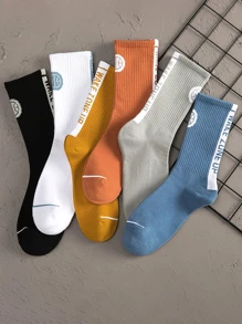 2pairs Men Random Letter Graphic Crew Socks - Multicolor - View 1