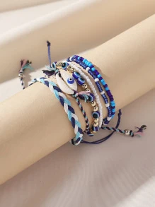 Bộ 6 vòng tay bện hạt cườm và họa tiết mắt quỷ cổ điển, cá nhân hóa, dành cho nữ đeo hàng ngày. - Màu xanh lam - Xem 1