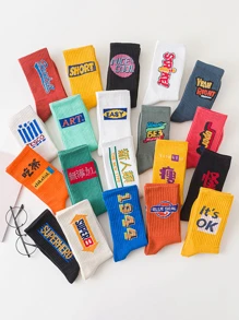 10pairs Random Letter Graphic Crew Socks - Multicolor - View 1
