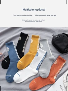 2pairs Men Random Letter Graphic Crew Socks - Multicolor - View 5