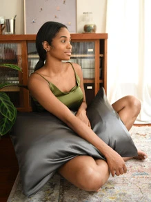 YANIBEST Satin Pillowcase for Hair and Skin Care 2 Pack - Màu xám đen - Xem 1