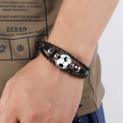Chicos 1 pieza Pulsera fútbol adorno con diseño trenzado poliuretano PU de moda para regalo