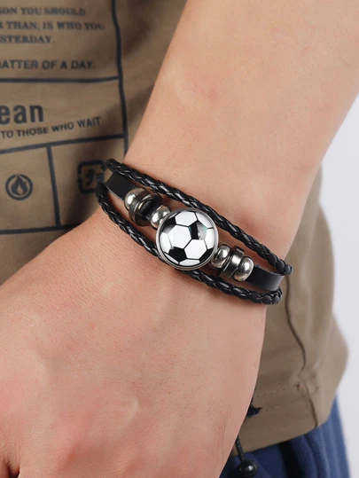 Chicos 1 pieza Pulsera fútbol adorno con diseño trenzado poliuretano PU de moda para regalo