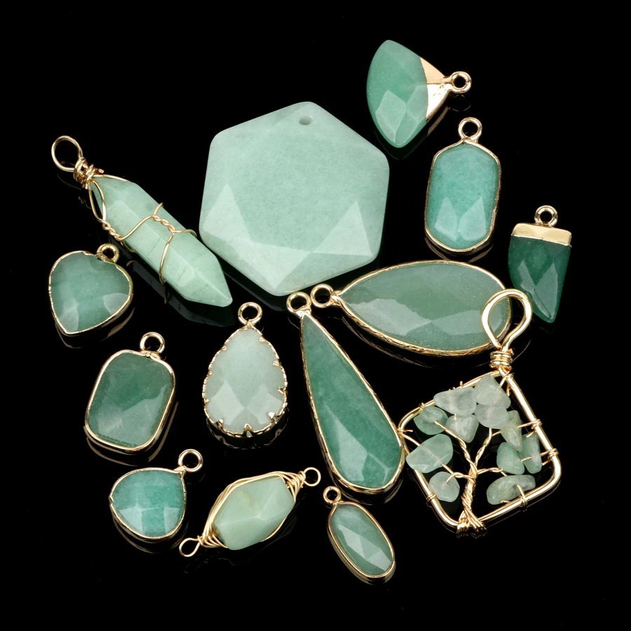 Pha Lê Xanh Tự Nhiên Jades Đính Hạt Đá Mặt Dây Chuyền Vòng Cổ Bông Tai Vòng Tay DIY Tặng Mặt Dây Chuyền Kết Nối Charm - Màu xanh Bạc hà - Xem 1