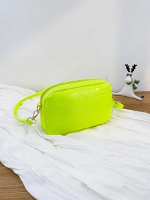 Túi vuông đeo chéo trang trí bằng kim loại đơn giản - Màu xanh chanh - Xem 3