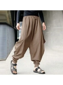 Pantalones Sueltos De Hombre Vintage Harem Pants 2022 - Caqui - Ver 2