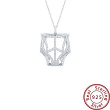 925纯银精工细作K字形白色圆形吊坠项链，镶嵌明亮切割的立方氧化锆和微镶豹头，个性优雅，适合女性婚礼、订婚、新娘佩戴。 - 豹子 - 查看 2