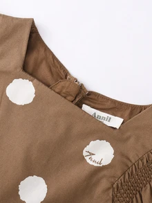 Annil Tween Girl Mùa Hè Ngắn Tay Chấm Bi Đầm Công Chúa Tay Phồng Chữ A Đầm Nâu - Nhiều màu - Xem 6