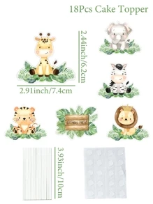 18件組叢林動物主題紙杯裝飾，適用於生日派對、野生動物園主題派對、嬰兒洗禮及其他場合 - 彩色 - 查看 2