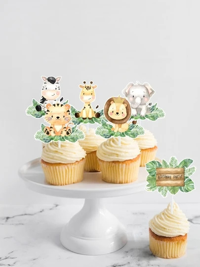 18pcs Jungle Animals Theme Cupcake Toppers Birthday Party Wild Safari Party Shower Decor
