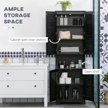 HOMCOM Tall Narrow Bathroom Storage Cabinet with Doors and Shelf Adjustability, Freestanding Bathroom Linen Cabinet with 2 Cupboards and Countertop, Bathroom Floor Cabinet - màu đen - Xem 5