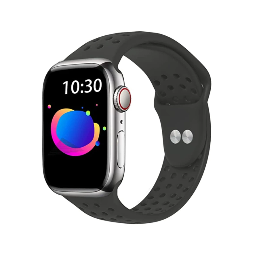 St.siabe1入組女式男士時尚運動矽膠手錶帶Apple錶帶38mm40mm41mm45mm44mm42mm49mm皮帶，柔軟舒適透氣防水腕帶替換錶帶Apple Watch Ultra系列SE/8/7/6/5/4/3/2/1智能錶帶配件 - 黑色 - 查看 1