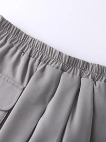 Annil 少女夏季时尚裙子，时尚学院风纯色百搭百褶裙（灰色） - 淺灰色 - 查看 4