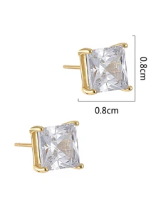 2pcs Men Cubic Zirconia Decor Stud Earrings