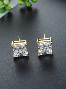 2pcs Men Cubic Zirconia Decor Stud Earrings