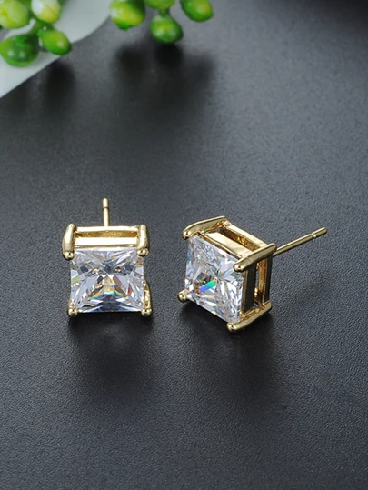 2pcs Men Cubic Zirconia Decor Stud Earrings