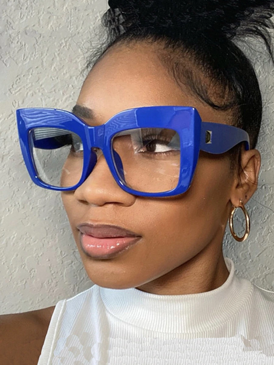 1 chiếc kính mắt mèo gọng dày cỡ lớn, kính thời trang - Màu xanh lam - Xem 1